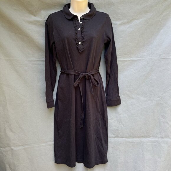 Boden Dresses & Skirts - Boden Size 6L Black Collared Tie Waist Ruffled Shirt Dress WH390 Cotton
